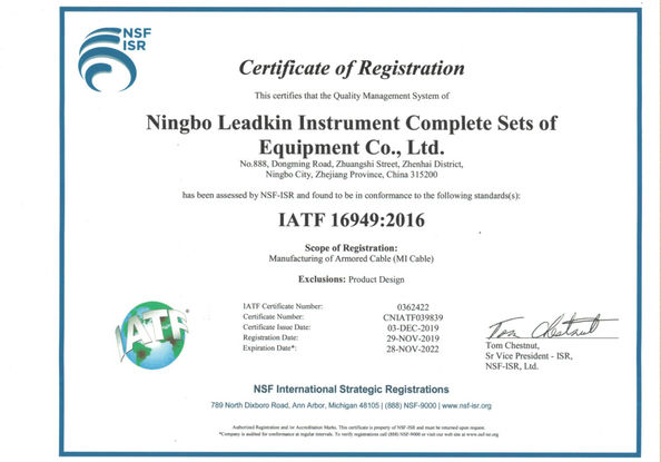 Trung Quốc Ningbo Leadkin Instrument Complete Sets of Equipment Co., Ltd. Chứng chỉ